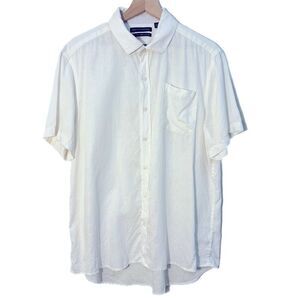 Saks Fifth Avenue Off White Linen Classic Fit Short Sleeve Men XL Button Shirt.